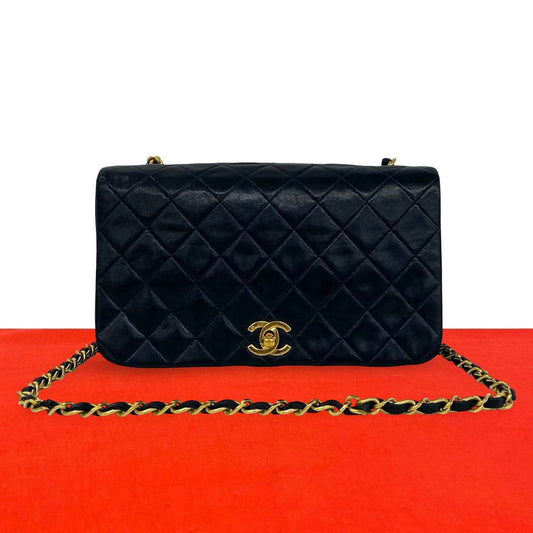 Chanel Vintage Quilted Coco Full Flap Lambskin Chain Shoulder Bag Navy
