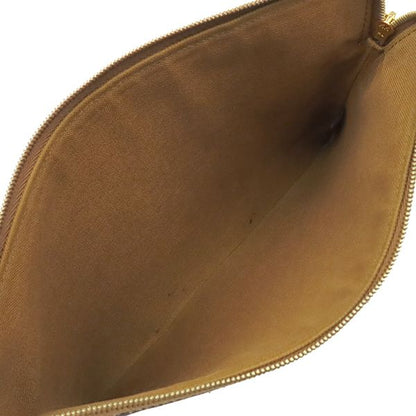Celine Clutch Triomphe Small Pouch Calfskin Canvas Tan Gold Brown Double Flap — view 8