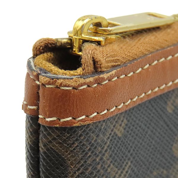Celine Clutch Triomphe Small Pouch Calfskin Canvas Tan Gold Brown Double Flap — view 6