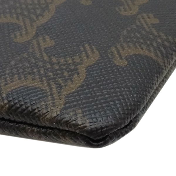 Celine Clutch Triomphe Small Pouch Calfskin Canvas Tan Gold Brown Double Flap — view 4
