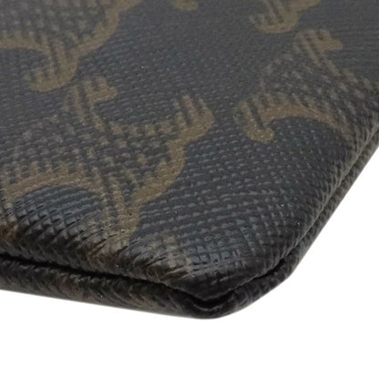Celine Clutch Triomphe Small Pouch Calfskin Canvas Tan Gold Brown Double Flap — view 4