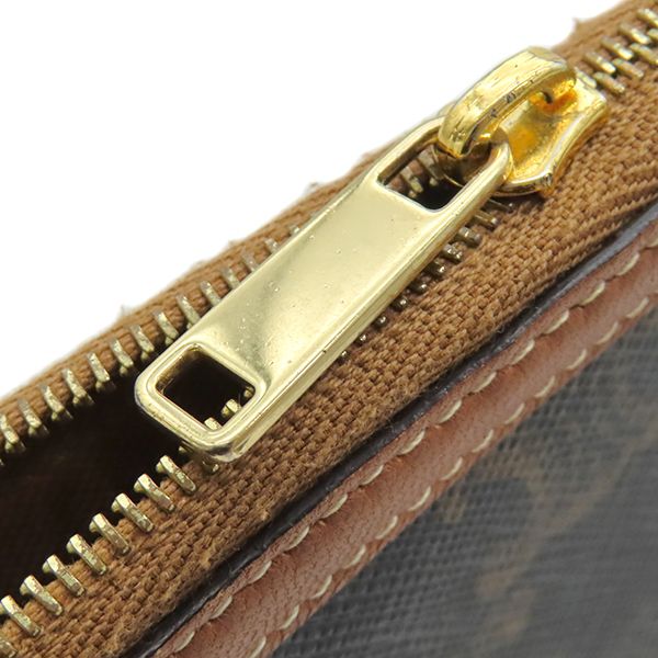 Celine Clutch Triomphe Small Pouch Calfskin Canvas Tan Gold Brown Double Flap — view 7