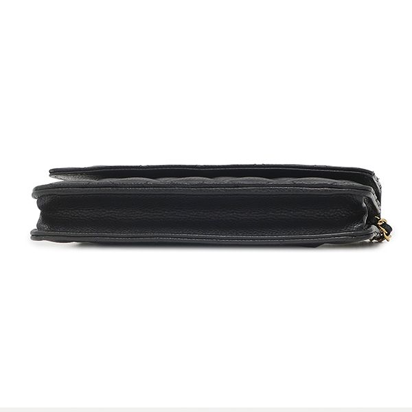 Chanel Chain Wallet Quilted Caviar Leather Black Gold CC Logo Shoulder Bag — view 3