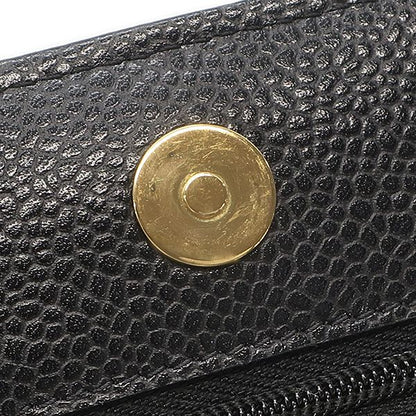 Chanel Chain Wallet Quilted Caviar Leather Black Gold CC Logo Shoulder Bag — view 7