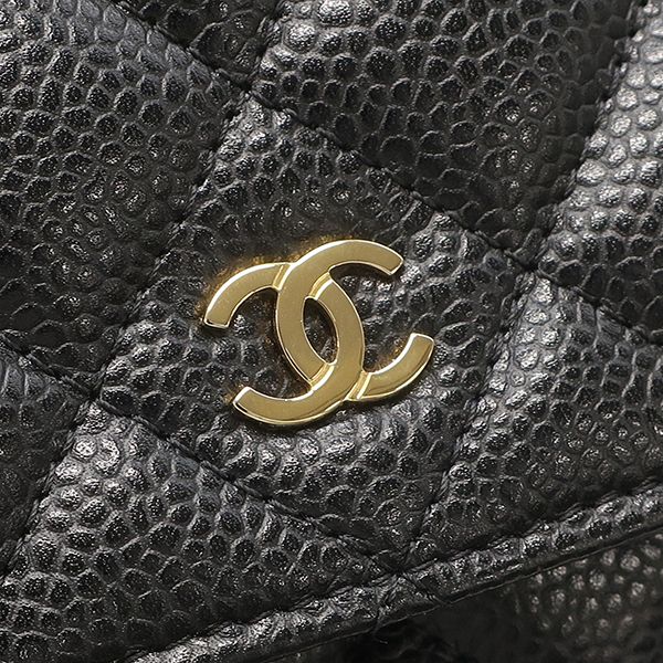 Chanel Chain Wallet Quilted Caviar Leather Black Gold CC Logo Shoulder Bag — view 5