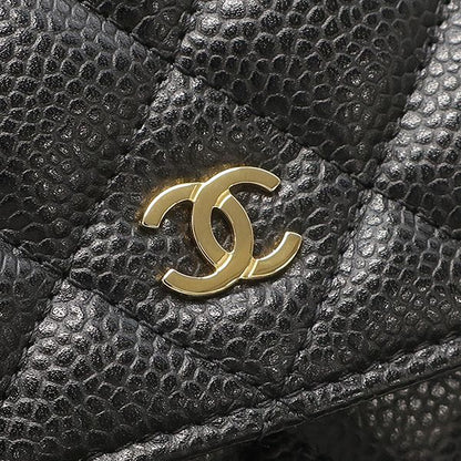 Chanel Chain Wallet Quilted Caviar Leather Black Gold CC Logo Shoulder Bag — view 5