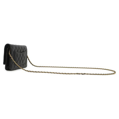 Chanel Chain Wallet Quilted Caviar Leather Black Gold CC Logo Shoulder Bag — view 2
