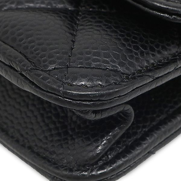 Chanel Chain Wallet Quilted Caviar Leather Black Gold CC Logo Shoulder Bag — view 4