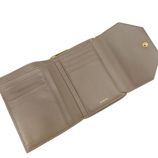 Balenciaga Trifold Wallet Envelope Compact Leather Brown Gold Coin Purse — view 7