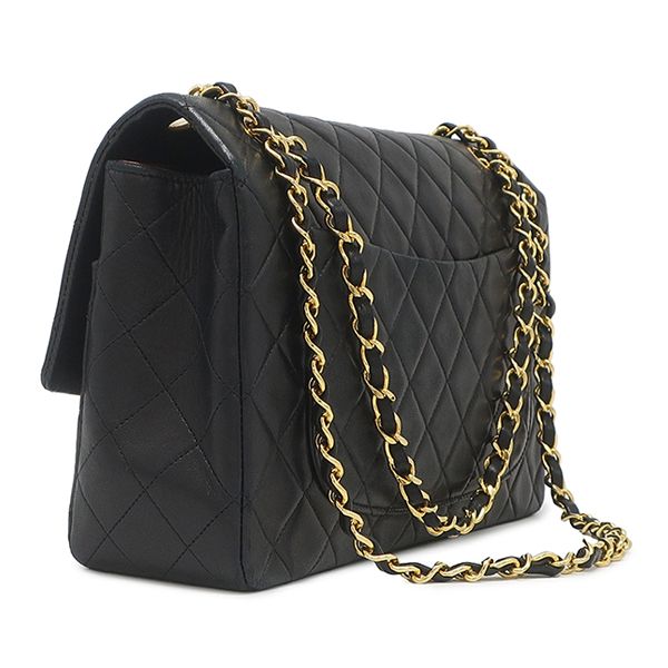 Chanel Shoulder Bag Quilted 27 Chain Lambskin Black Gold Single Flap — view 2