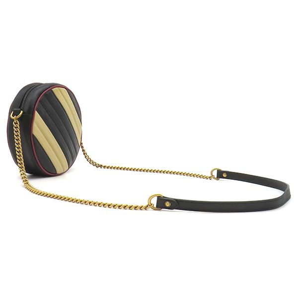 Gucci Shoulder Bag GG Marmont Round Leather Black Beige Red Gold Chain — view 2