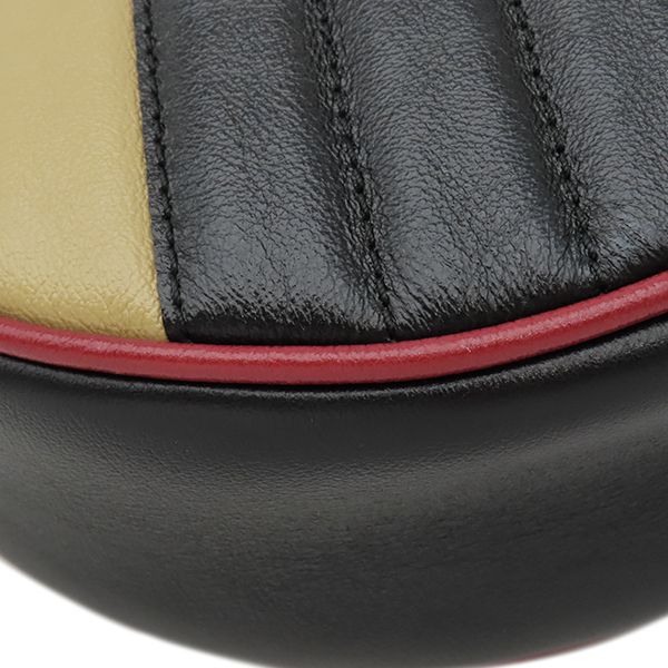 Gucci Shoulder Bag GG Marmont Round Leather Black Beige Red Gold Chain — view 4