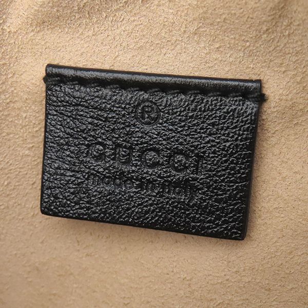Gucci Shoulder Bag GG Marmont Round Leather Black Beige Red Gold Chain — view 8