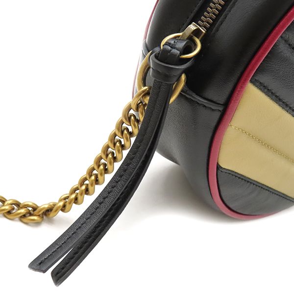 Gucci Shoulder Bag GG Marmont Round Leather Black Beige Red Gold Chain — view 6