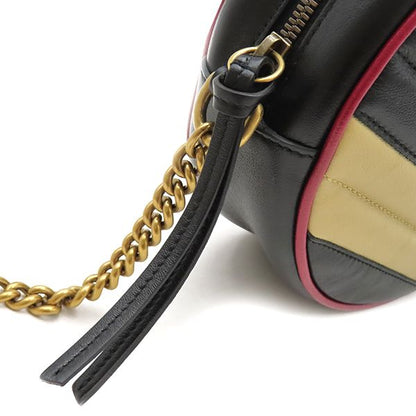 Gucci Shoulder Bag GG Marmont Round Leather Black Beige Red Gold Chain — view 6