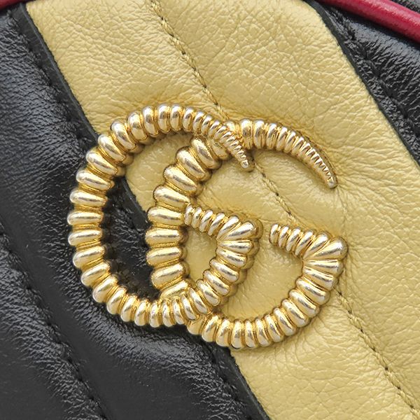 Gucci Shoulder Bag GG Marmont Round Leather Black Beige Red Gold Chain — view 5