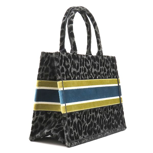 Dior Tote Book Medium Velour Black Yellow Blue Leopard Print — view 2