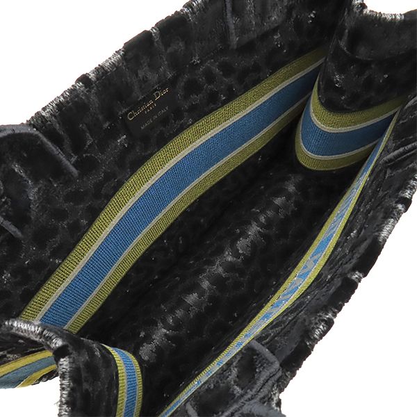 Dior Tote Book Medium Velour Black Yellow Blue Leopard Print — view 5