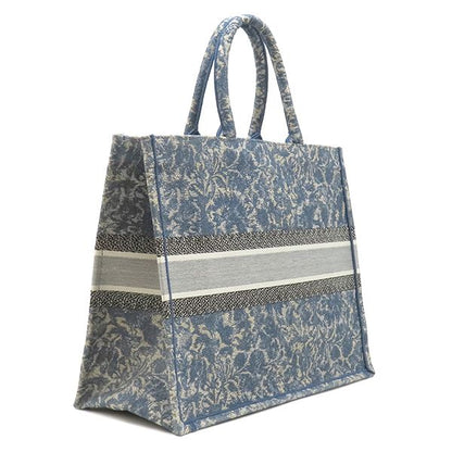Dior Tote Book Large Cotton Blue Embroidery Botanical Pattern — view 2