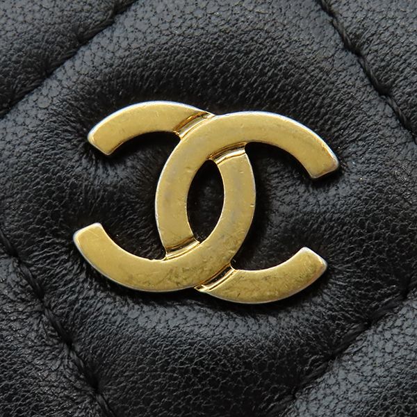 Chanel Shoulder Bag Quilted Chain Lambskin Black Gold Round Circle 27 — view 6