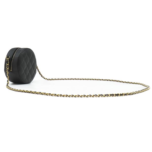 Chanel Shoulder Bag Quilted Chain Lambskin Black Gold Round Circle 27 — view 2