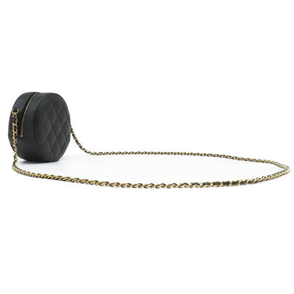 Chanel Shoulder Bag Quilted Chain Lambskin Black Gold Round Circle 27 — view 2