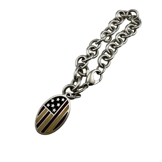 Tiffany & Co Stars and Stripes Motif Oval Tag Chain Bracelet 925 Sterling Silver