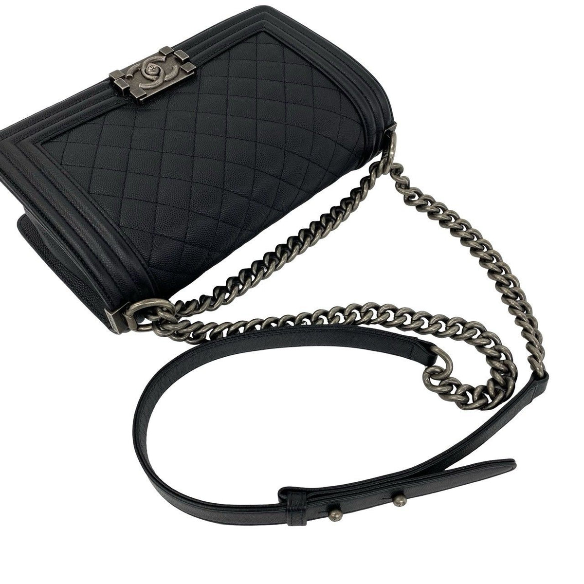 Chanel Boy CC Logo Caviar Leather Chain Shoulder Bag Black — view 4