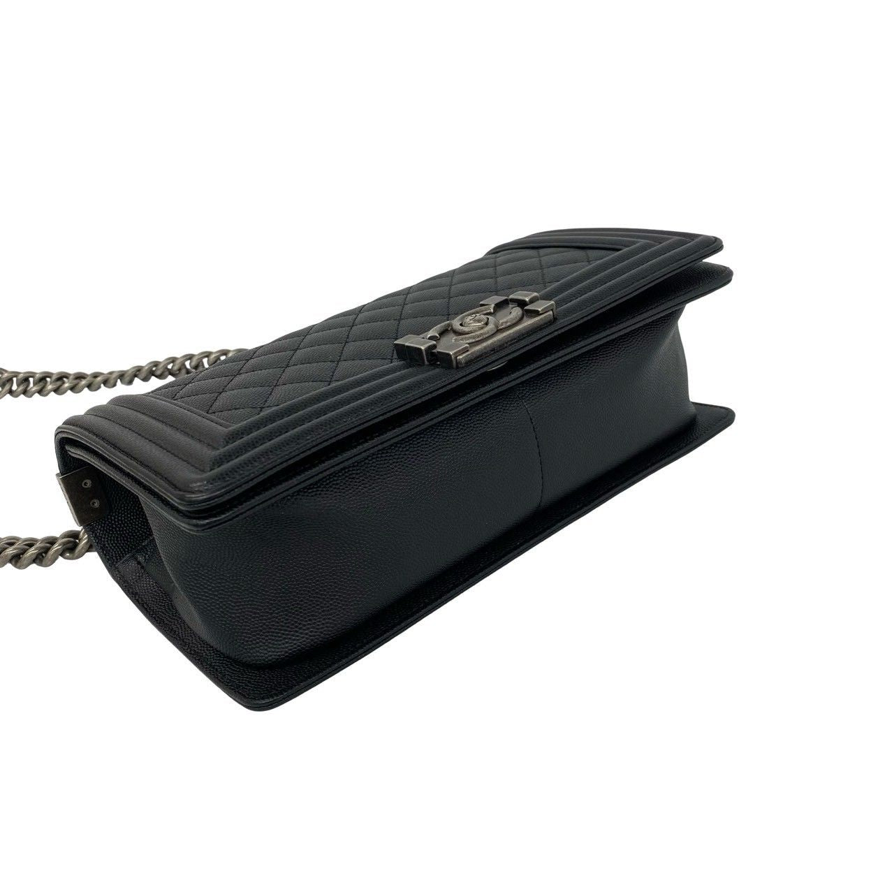 Chanel Boy CC Logo Caviar Leather Chain Shoulder Bag Black — view 7