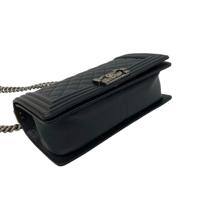 Chanel Boy CC Logo Caviar Leather Chain Shoulder Bag Black — view 7