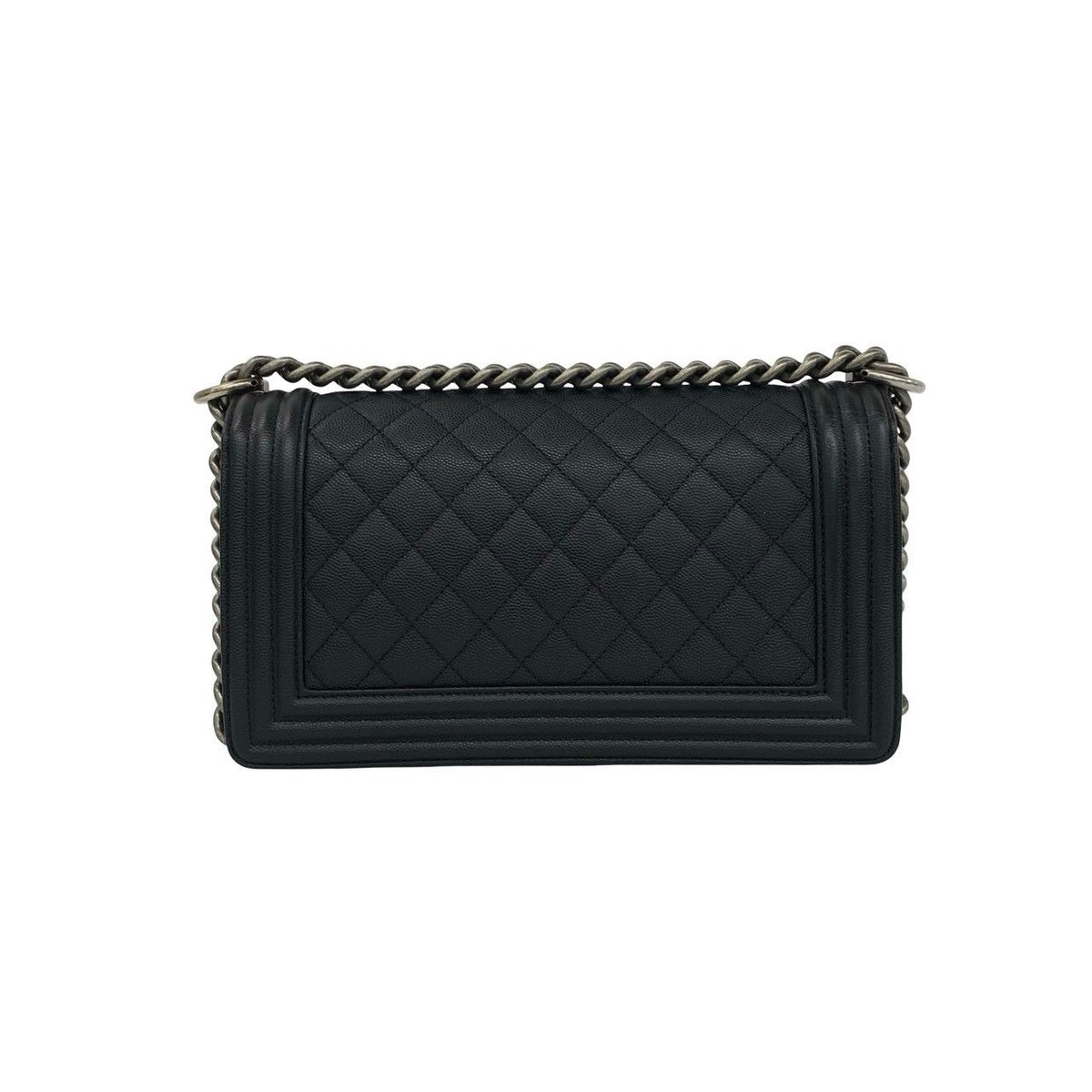 Chanel Boy CC Logo Caviar Leather Chain Shoulder Bag Black — view 3