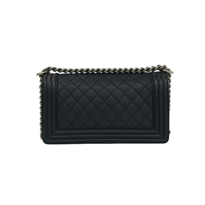 Chanel Boy CC Logo Caviar Leather Chain Shoulder Bag Black — view 3