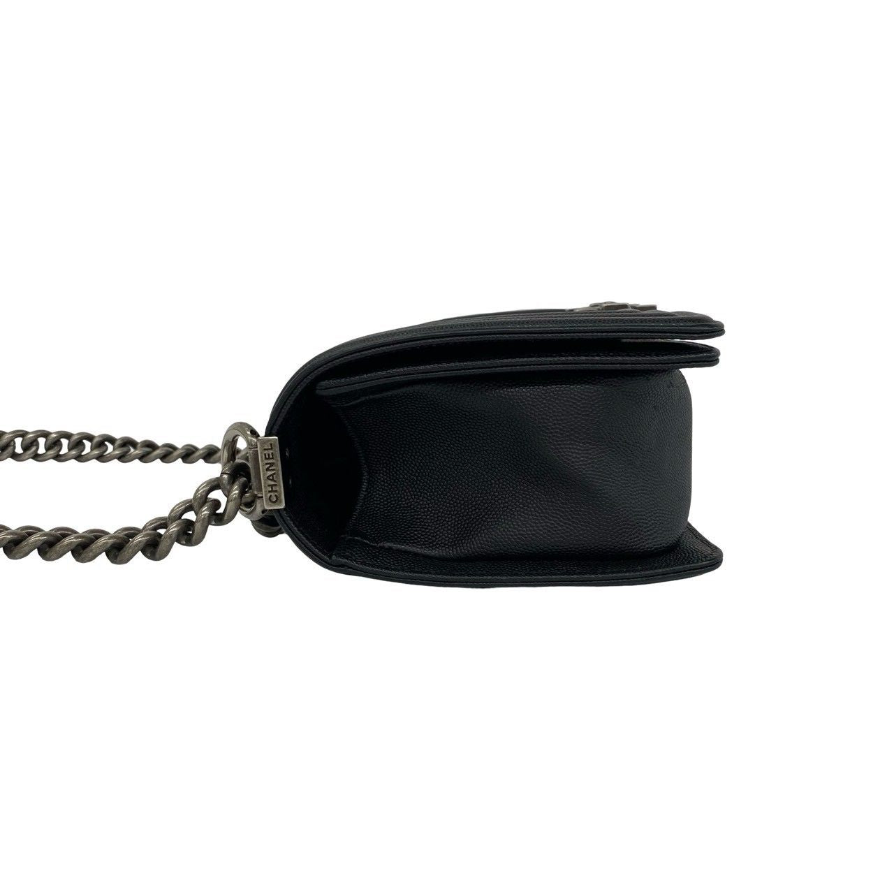 Chanel Boy CC Logo Caviar Leather Chain Shoulder Bag Black — view 5