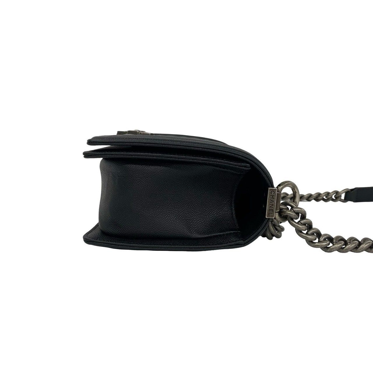 Chanel Boy CC Logo Caviar Leather Chain Shoulder Bag Black — view 6
