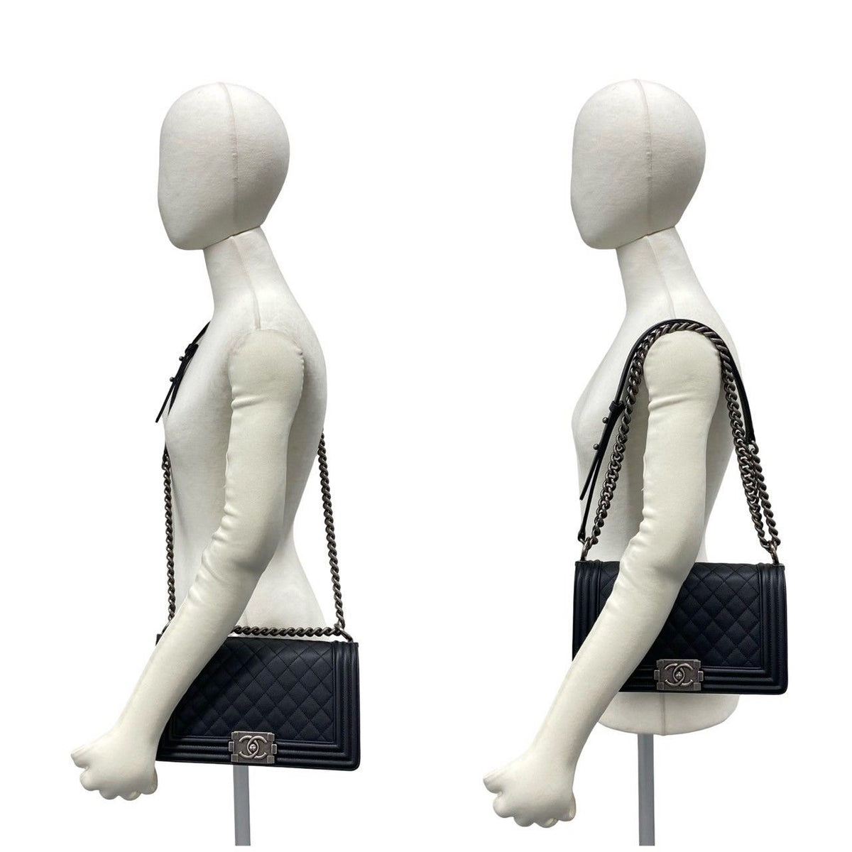 Chanel Boy CC Logo Caviar Leather Chain Shoulder Bag Black — view 2