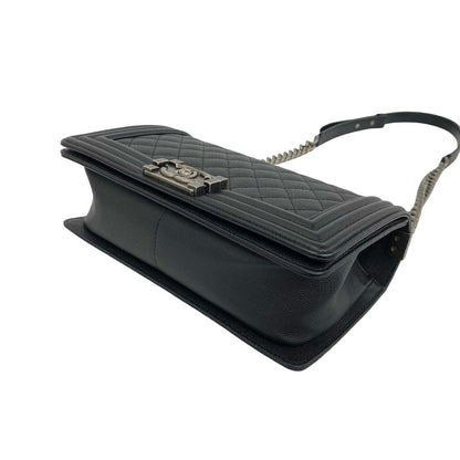 Chanel Boy CC Logo Caviar Leather Chain Shoulder Bag Black — view 8