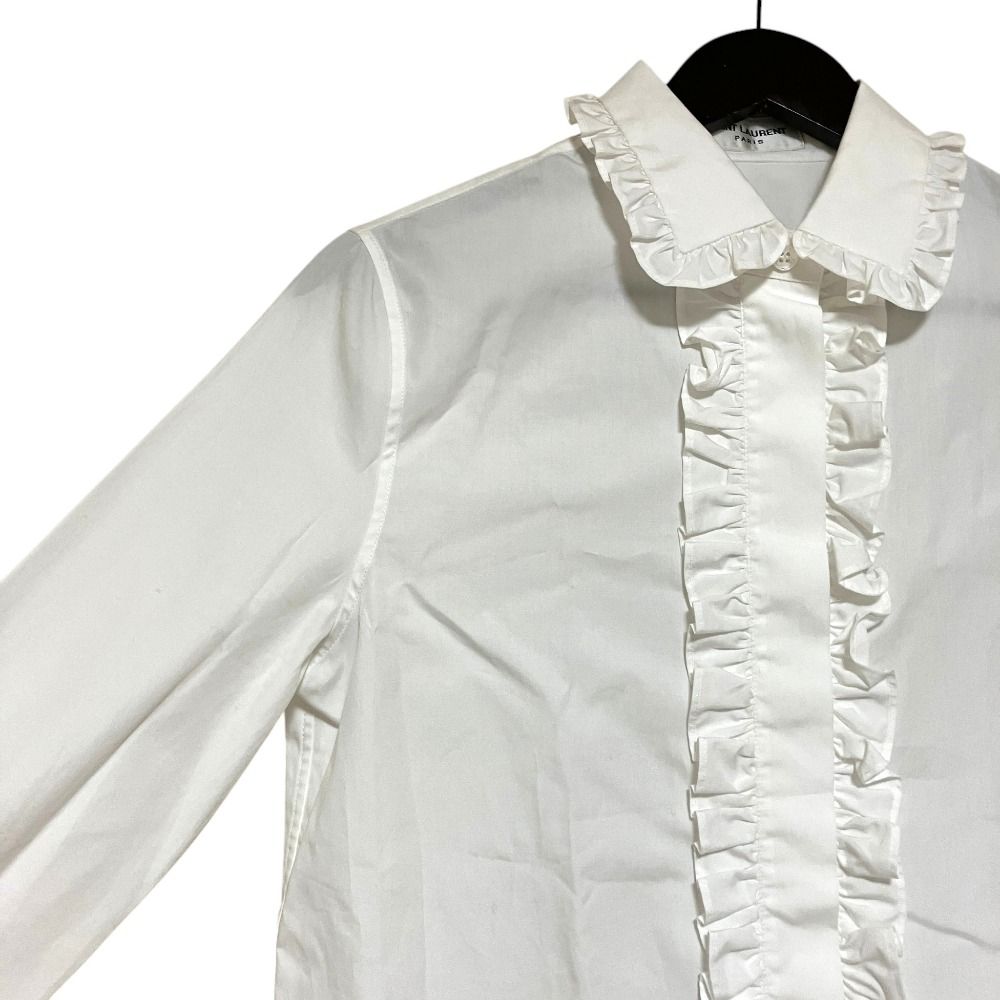 Saint Laurent Paris Front Ruffle Long Sleeve Shirt Blouse White 38 — view 3