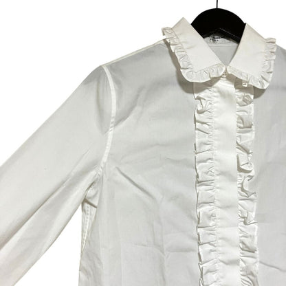 Saint Laurent Paris Front Ruffle Long Sleeve Shirt Blouse White 38 — view 3