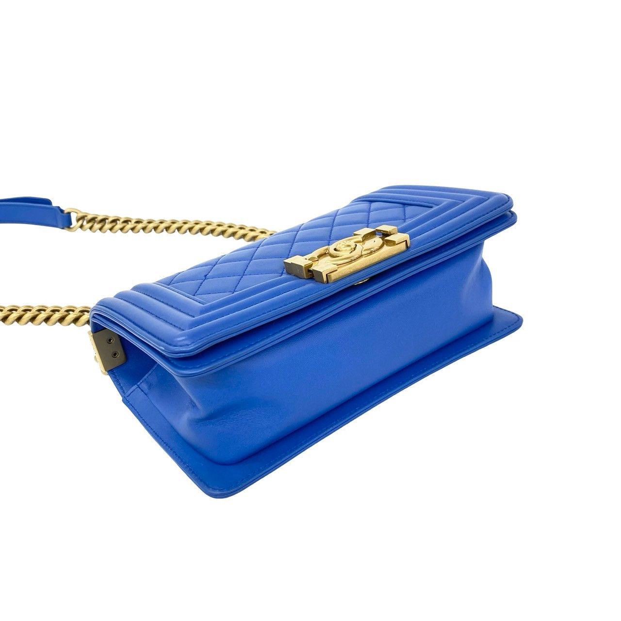 Chanel Boy CC Logo Lambskin 2-Way Chain Shoulder Bag Blue — view 7