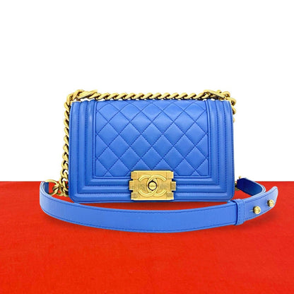 Chanel Boy CC Logo Lambskin 2-Way Chain Shoulder Bag Blue