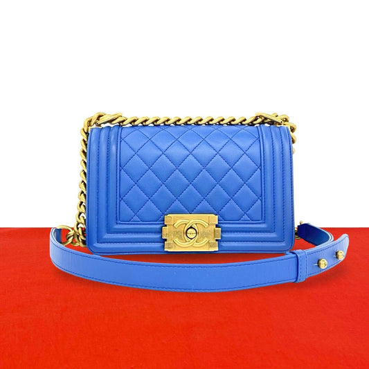 Chanel Boy CC Logo Lambskin 2-Way Chain Shoulder Bag Blue