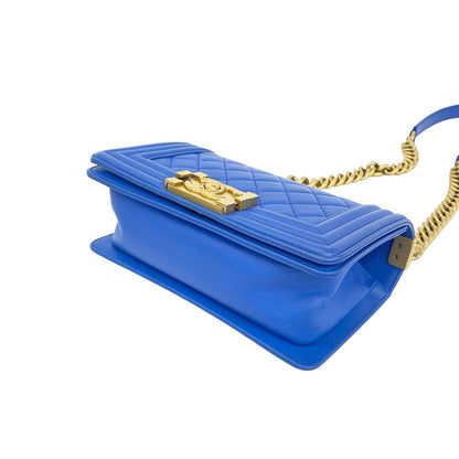 Chanel Boy CC Logo Lambskin 2-Way Chain Shoulder Bag Blue — view 8
