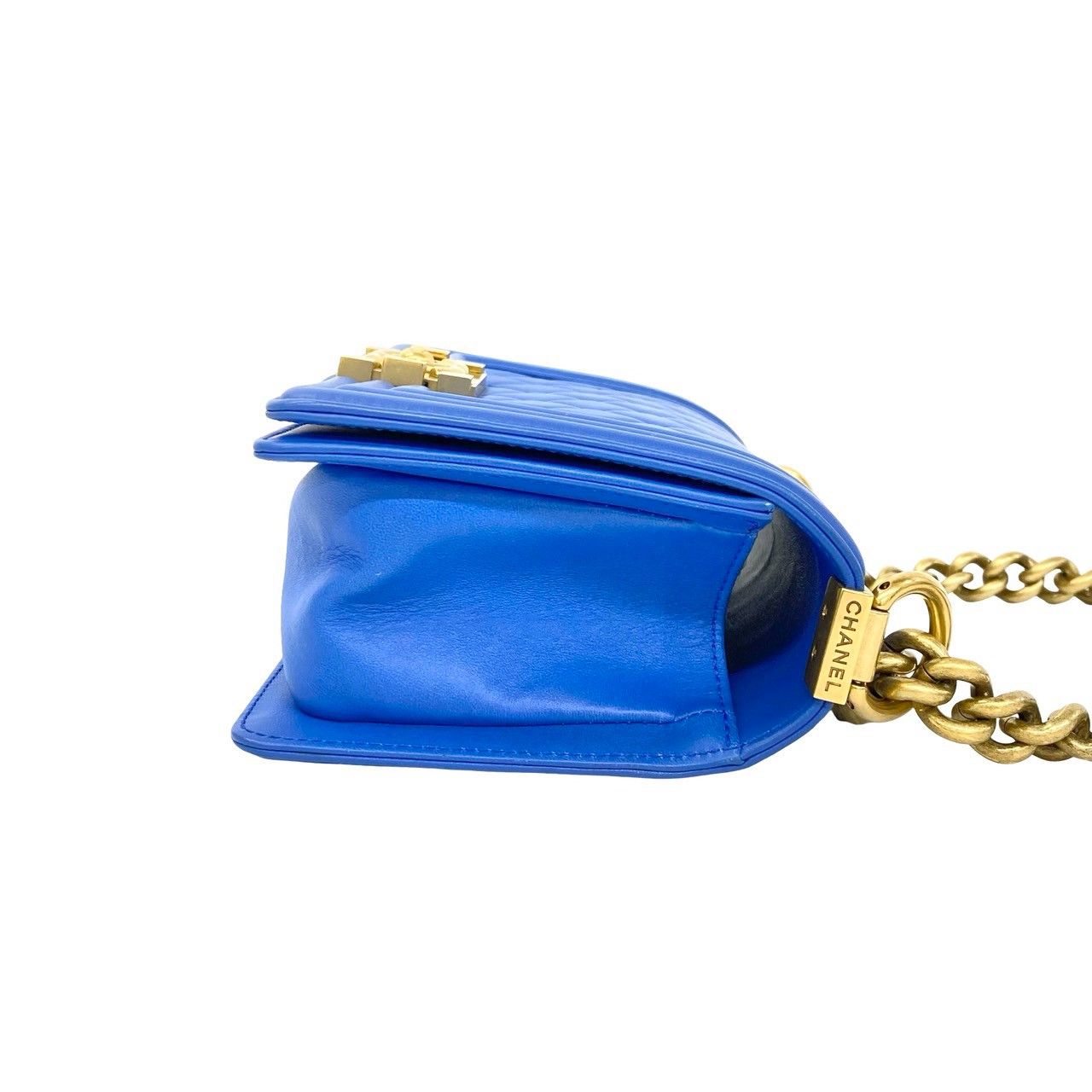 Chanel Boy CC Logo Lambskin 2-Way Chain Shoulder Bag Blue — view 6