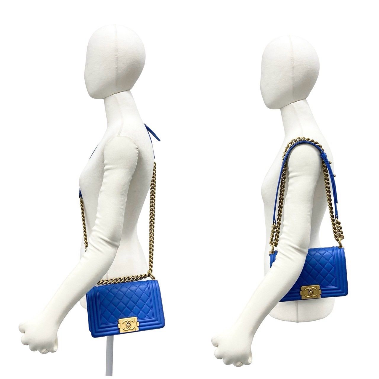 Chanel Boy CC Logo Lambskin 2-Way Chain Shoulder Bag Blue — view 2