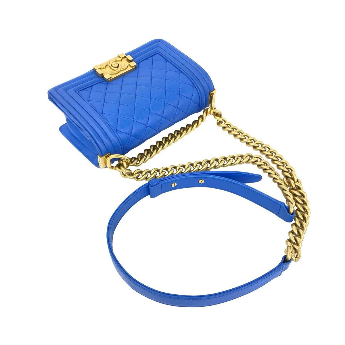 Chanel Boy CC Logo Lambskin 2-Way Chain Shoulder Bag Blue — view 4