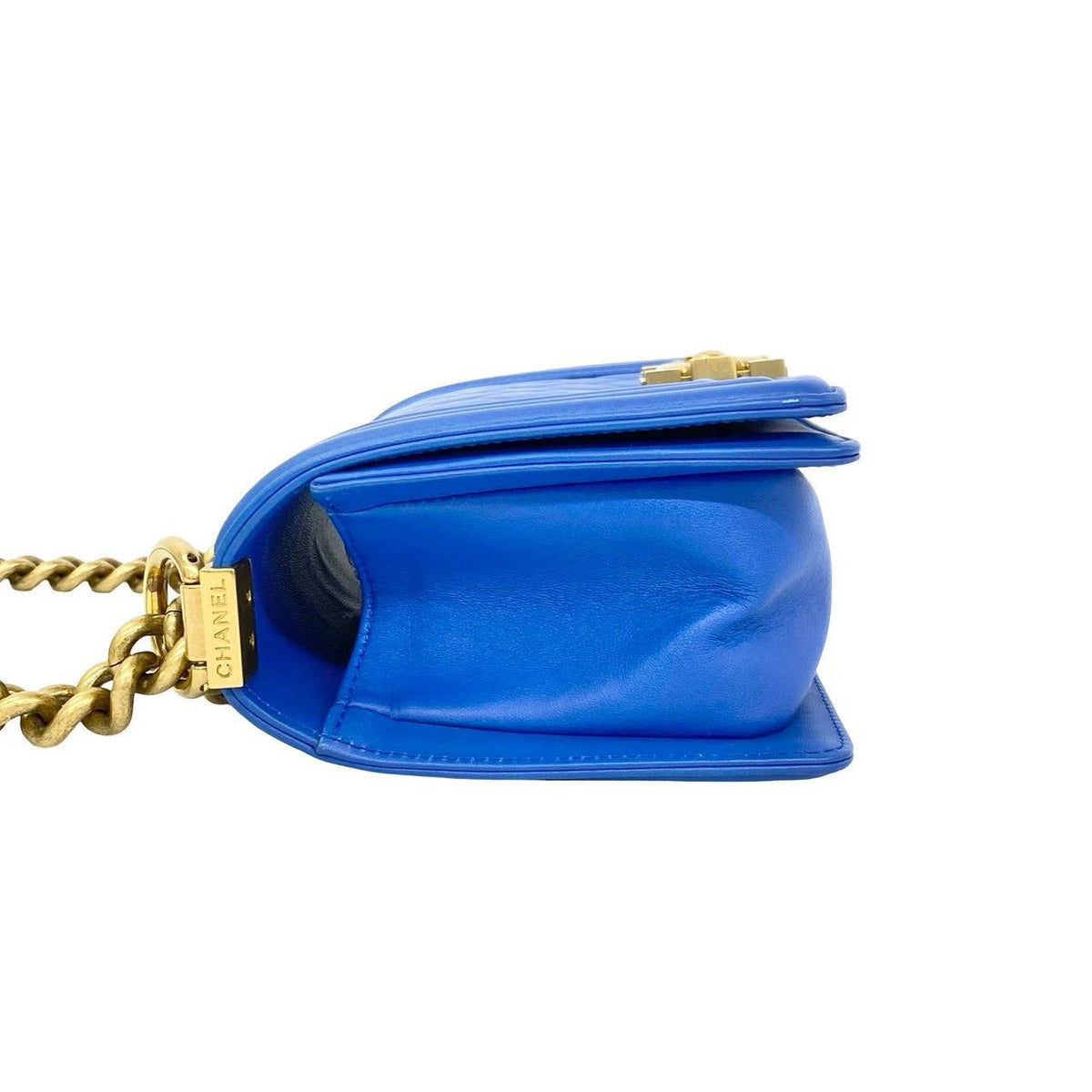 Chanel Boy CC Logo Lambskin 2-Way Chain Shoulder Bag Blue — view 5