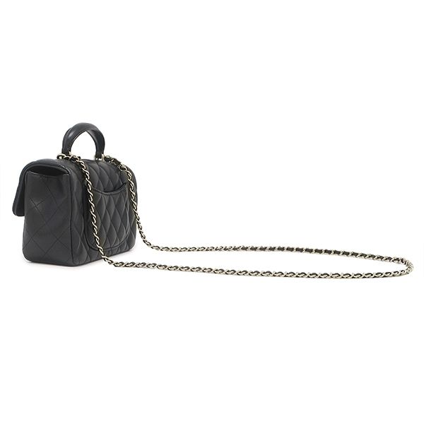 Chanel 2-Way Bag Quilted 20 Top Handle Lambskin Black Gold Handbag — view 2