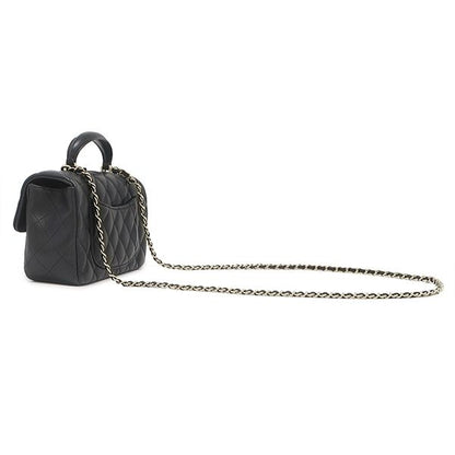 Chanel 2-Way Bag Quilted 20 Top Handle Lambskin Black Gold Handbag — view 2