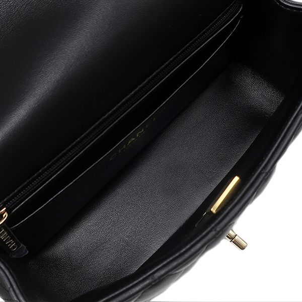 Chanel 2-Way Bag Quilted 20 Top Handle Lambskin Black Gold Handbag — view 7