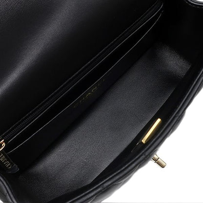 Chanel 2-Way Bag Quilted 20 Top Handle Lambskin Black Gold Handbag — view 7